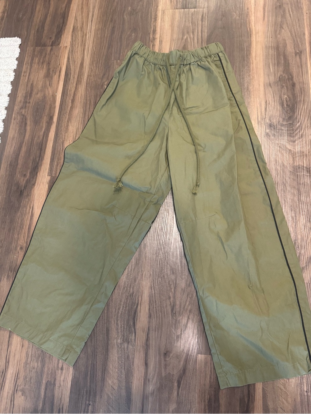 Olive Green Cargo Wide-Leg Drawstring Pants